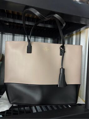 kate spade Two-Tone Black and Blush Leather Tote with Tassel